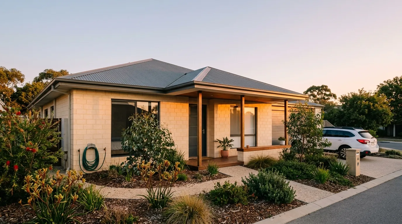 Modern modest Australian home at golden hour